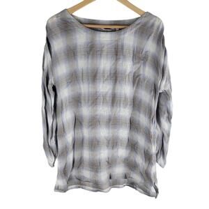 Soft Surroundings Button Up Sleeve Tunic Crew Neck Gray White Size S